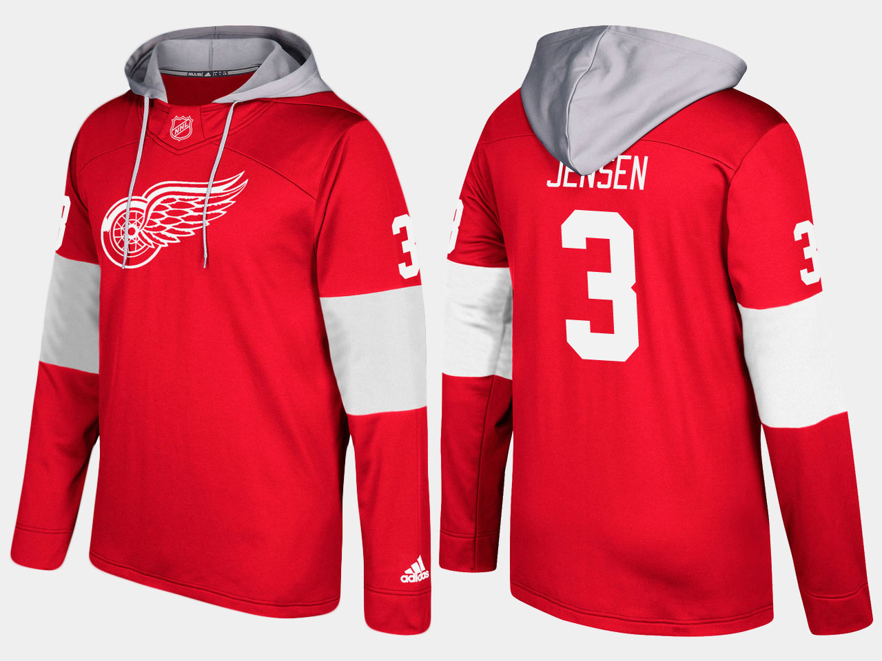 NHL Men Detroit red wings #3 nick jensen red hoodie->detroit red wings->NHL Jersey